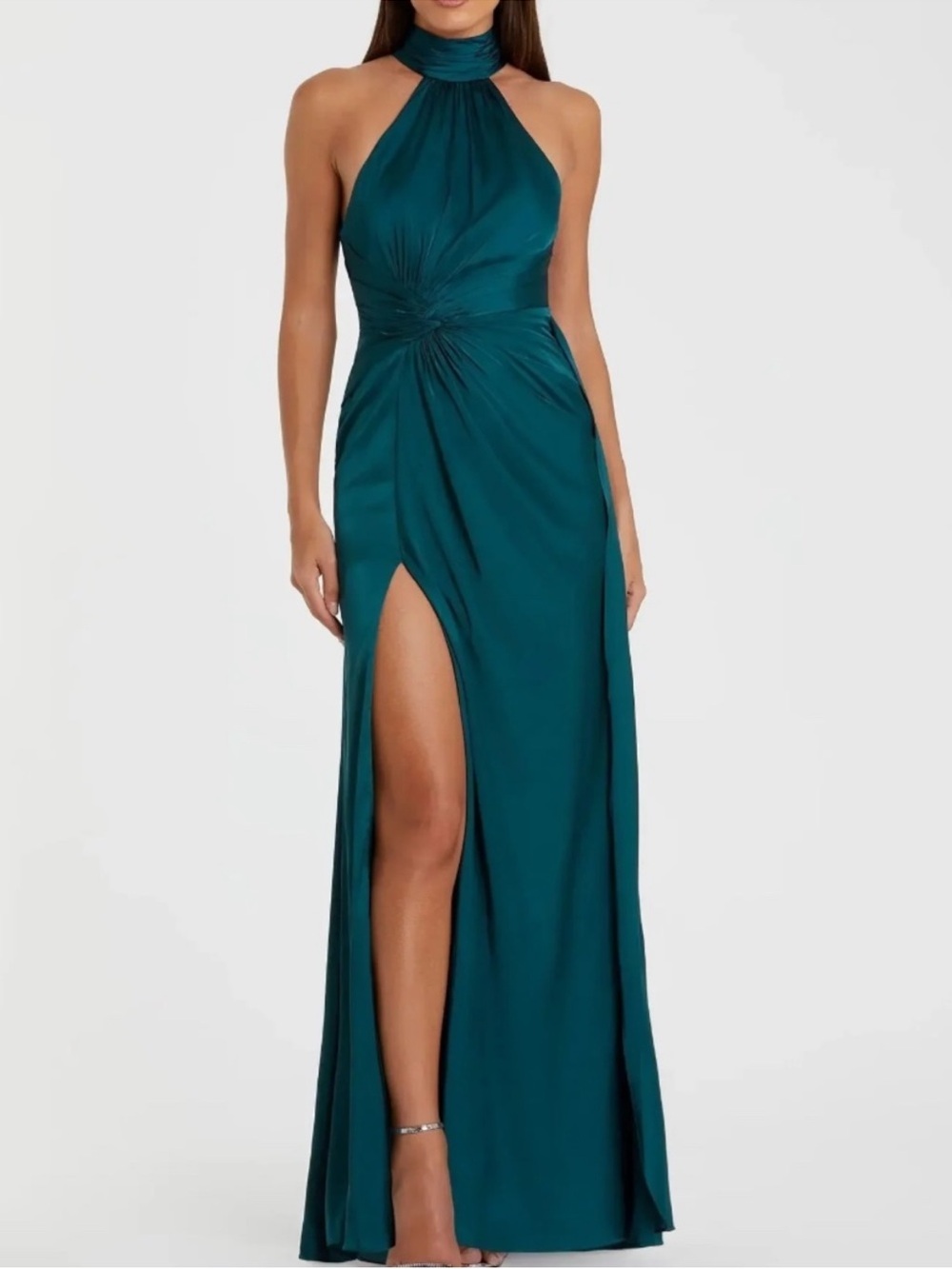Blue Sleeveless Open Back Satin Gown